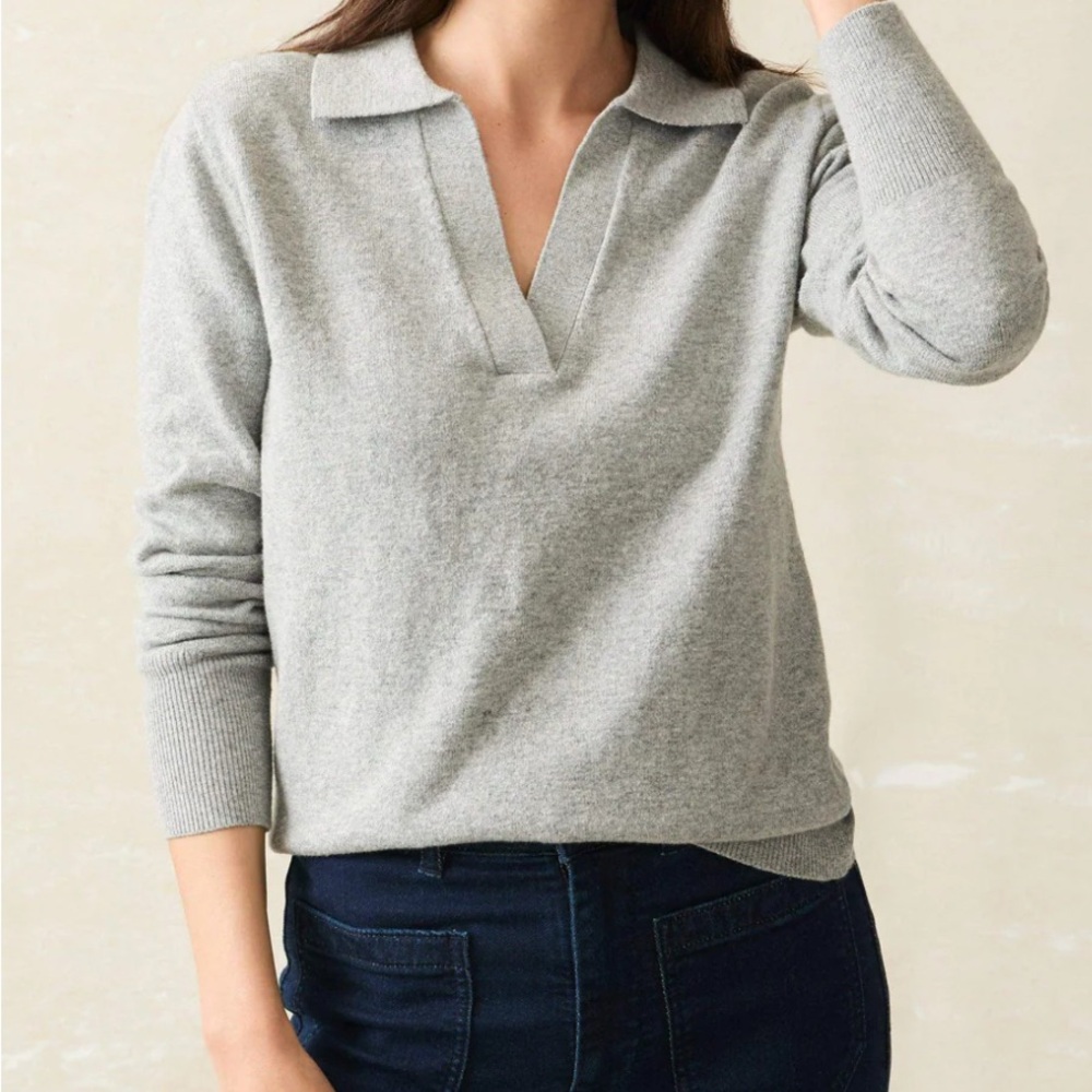 NWT - Faherty Jackson Sweater Polo- Heather Gray Knit